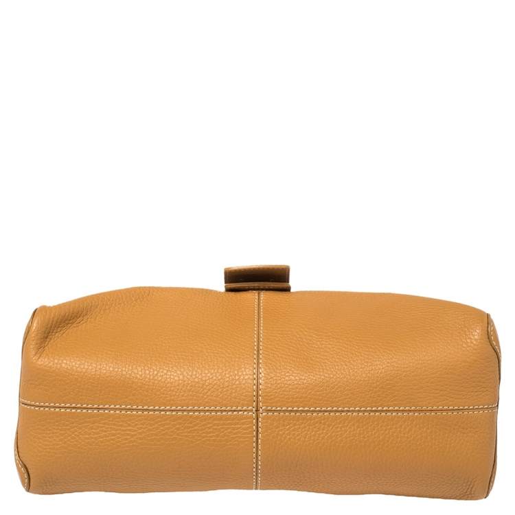 Pre Owned Tod's Tan Textured Leather Buckle Detail Shoulder Bag