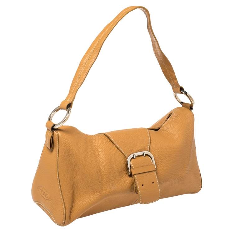 Pre Owned Tod's Tan Textured Leather Buckle Detail Shoulder Bag