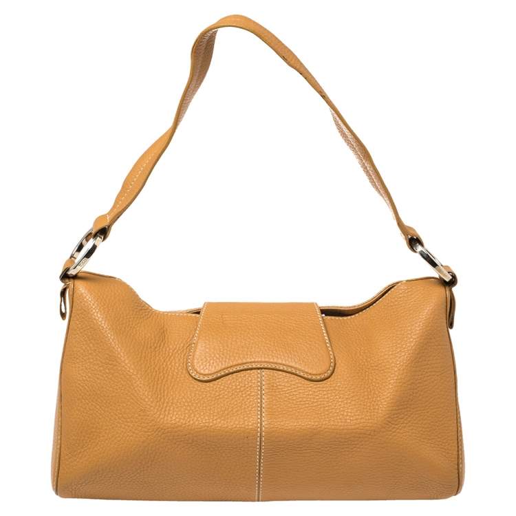 Pre Owned Tod's Tan Textured Leather Buckle Detail Shoulder Bag