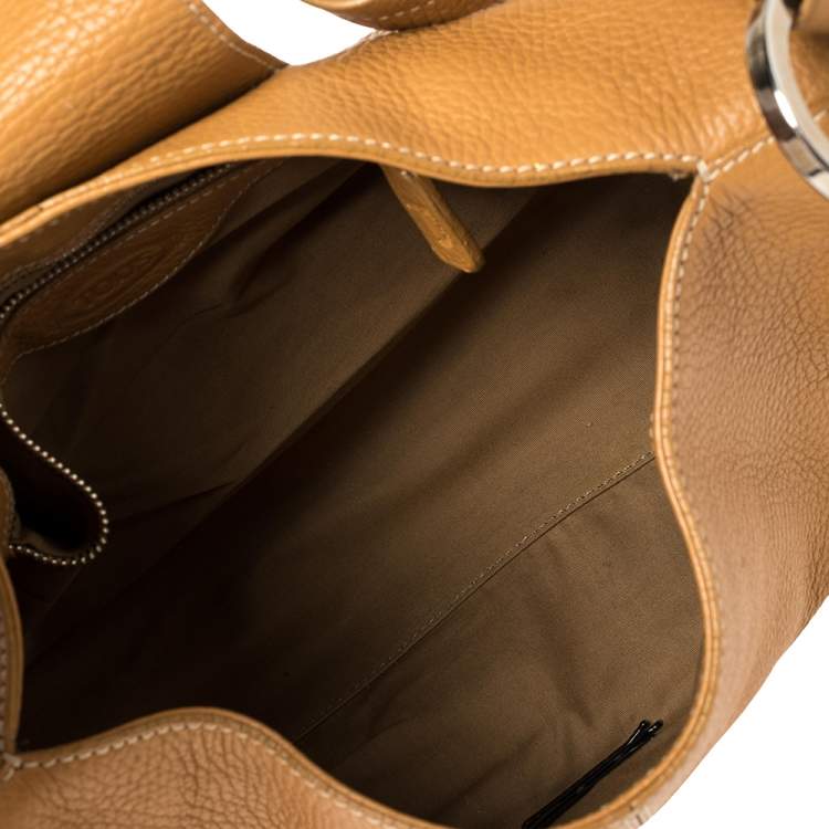 Pre Owned Tod's Tan Textured Leather Buckle Detail Shoulder Bag