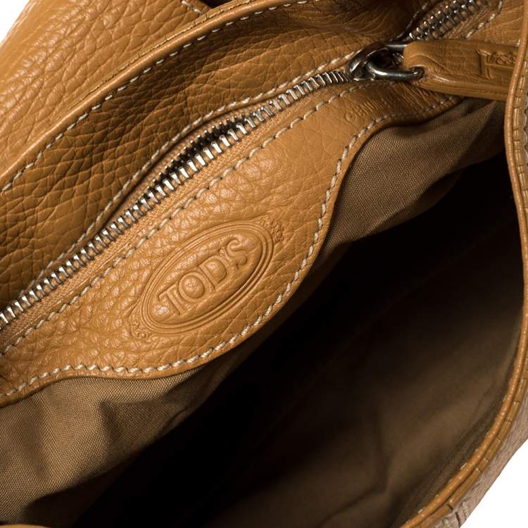 Pre Owned Tod's Tan Textured Leather Buckle Detail Shoulder Bag