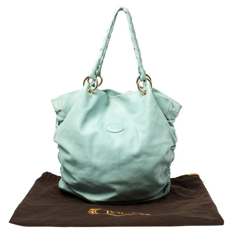 Pre Owned Tod's Green Pleated Leather Tote