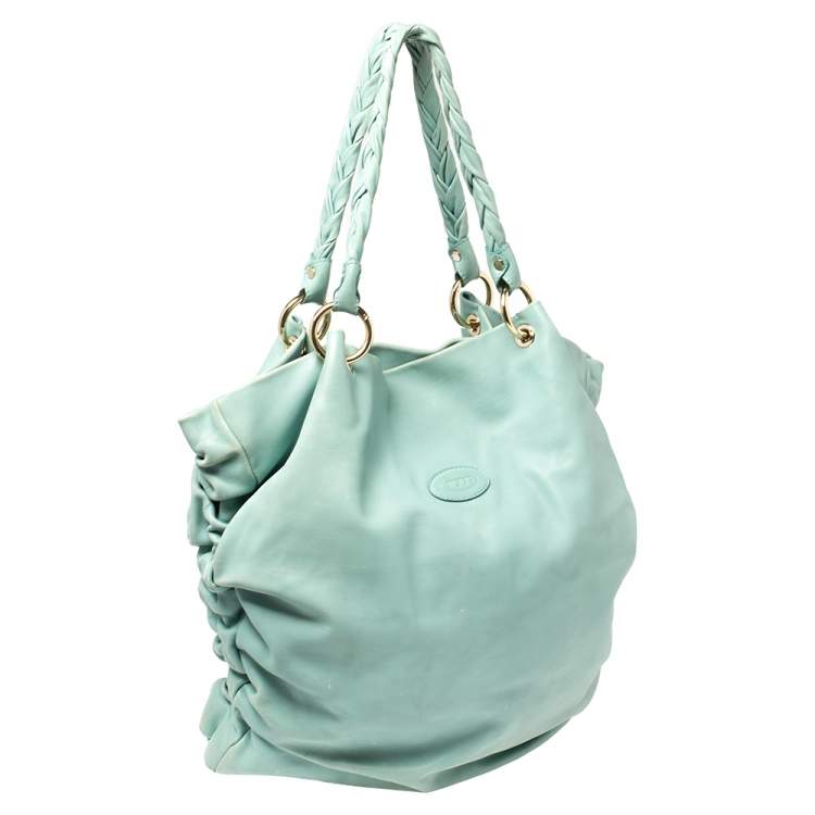 Pre Owned Tod's Green Pleated Leather Tote