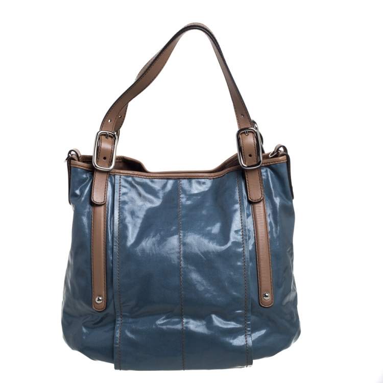 مملوكة مسبقًا Tod's Blue/Beige Glazed Coated Canvas G-Line Easy Sacca Tote
