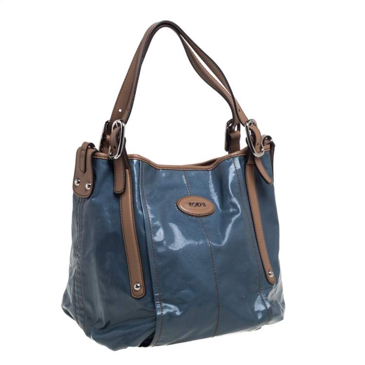 مملوكة مسبقًا Tod's Blue/Beige Glazed Coated Canvas G-Line Easy Sacca Tote