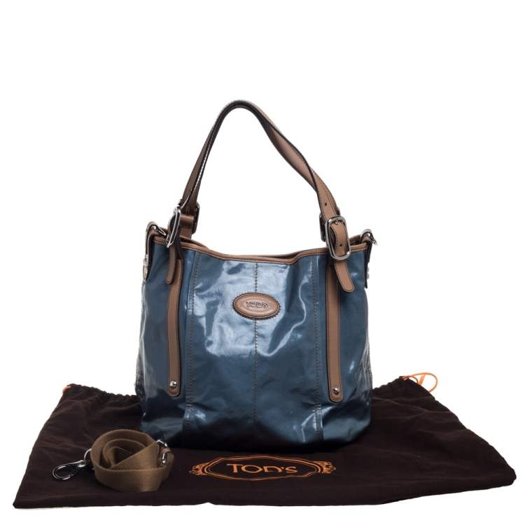 مملوكة مسبقًا Tod's Blue/Beige Glazed Coated Canvas G-Line Easy Sacca Tote