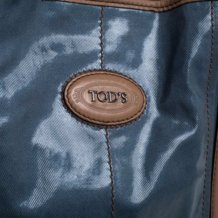 مملوكة مسبقًا Tod's Blue/Beige Glazed Coated Canvas G-Line Easy Sacca Tote