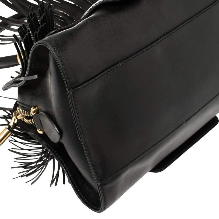Pre Owned Tod's Black Leather Sella Fringe Satchel