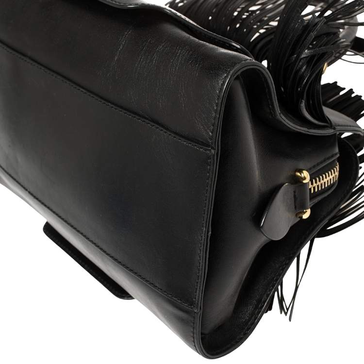 Pre Owned Tod's Black Leather Sella Fringe Satchel