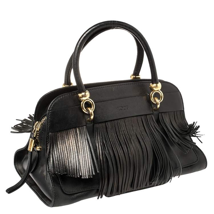 Pre Owned Tod's Black Leather Sella Fringe Satchel