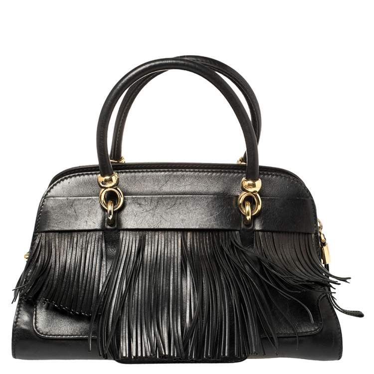 Pre Owned Tod's Black Leather Sella Fringe Satchel