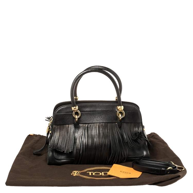 Pre Owned Tod's Black Leather Sella Fringe Satchel
