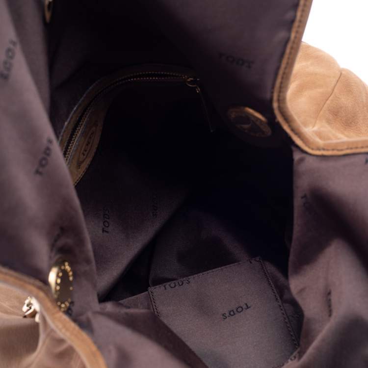 Pre Owned Tod's Tan Shimmer Nubuck Flap Chain Hobo