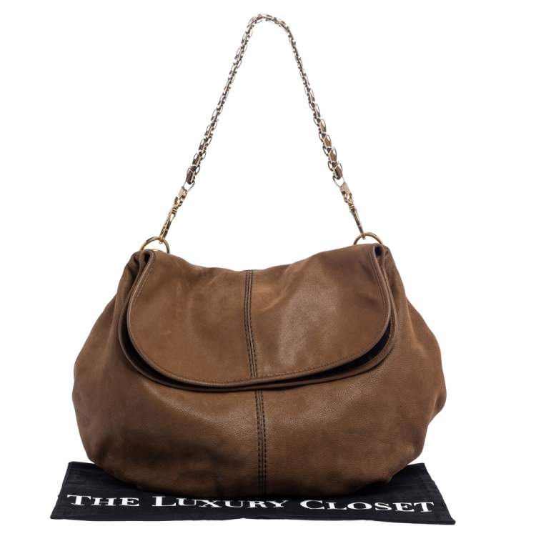 Pre Owned Tod's Tan Shimmer Nubuck Flap Chain Hobo