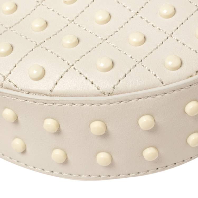 Pre Owned Tod's White Leather Round Gommini Crossbody Bag