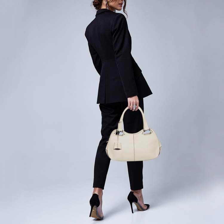 Pre Owned Tod's Cream Leather Top Handle Satchel