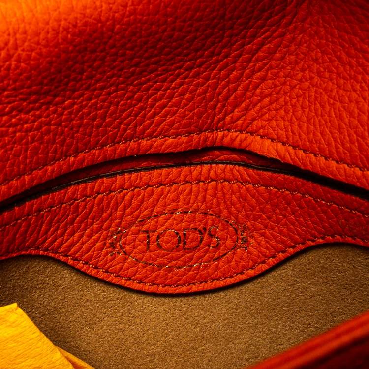 Pre Owned Tod's Orange Leather TT Ring Flap Crossbody Bag