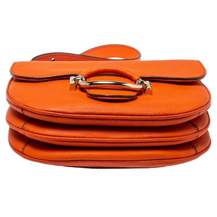 Pre Owned Tod's Orange Leather TT Ring Flap Crossbody Bag
