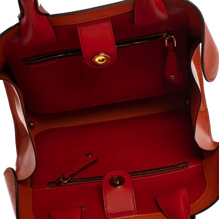 Pre Owned Tod's Orange/Red Leather Mini Cape Tote