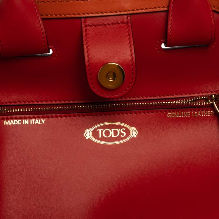 Pre Owned Tod's Orange/Red Leather Mini Cape Tote