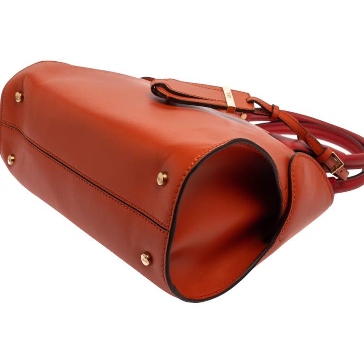 Pre Owned Tod's Orange/Red Leather Mini Cape Tote