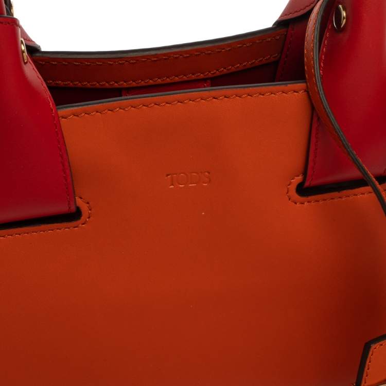 Pre Owned Tod's Orange/Red Leather Mini Cape Tote