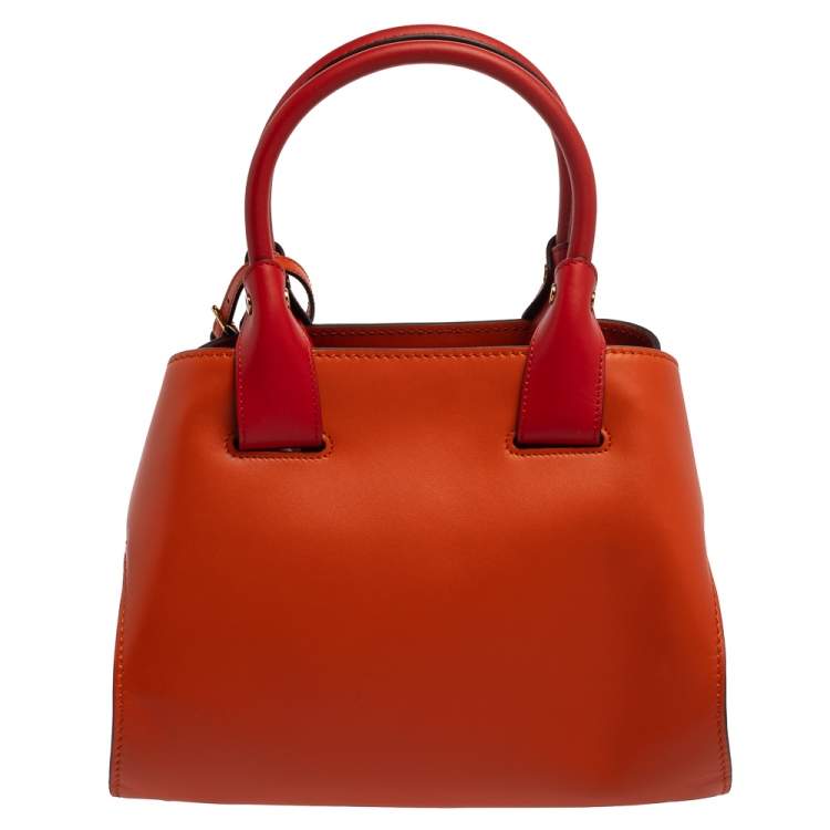 Pre Owned Tod's Orange/Red Leather Mini Cape Tote