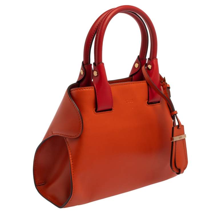 Pre Owned Tod's Orange/Red Leather Mini Cape Tote