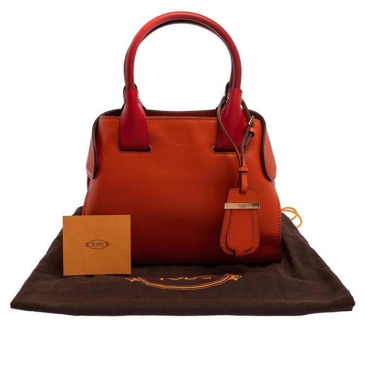 Pre Owned Tod's Orange/Red Leather Mini Cape Tote