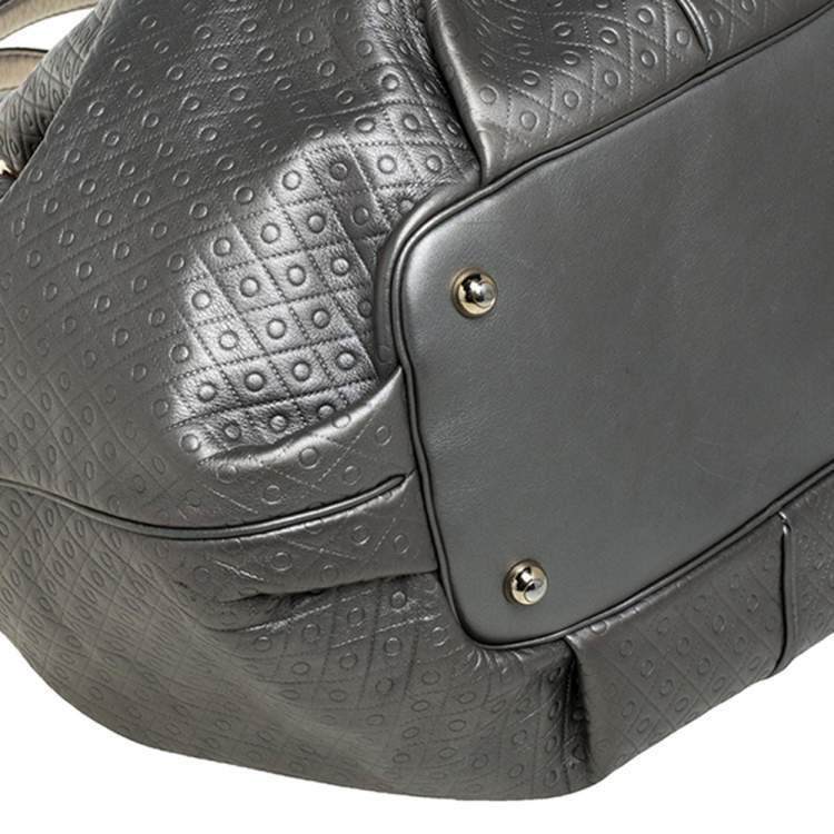 Pre Owned Tod's Metallic Grey Embossed Leather Drawstring Chain Tote