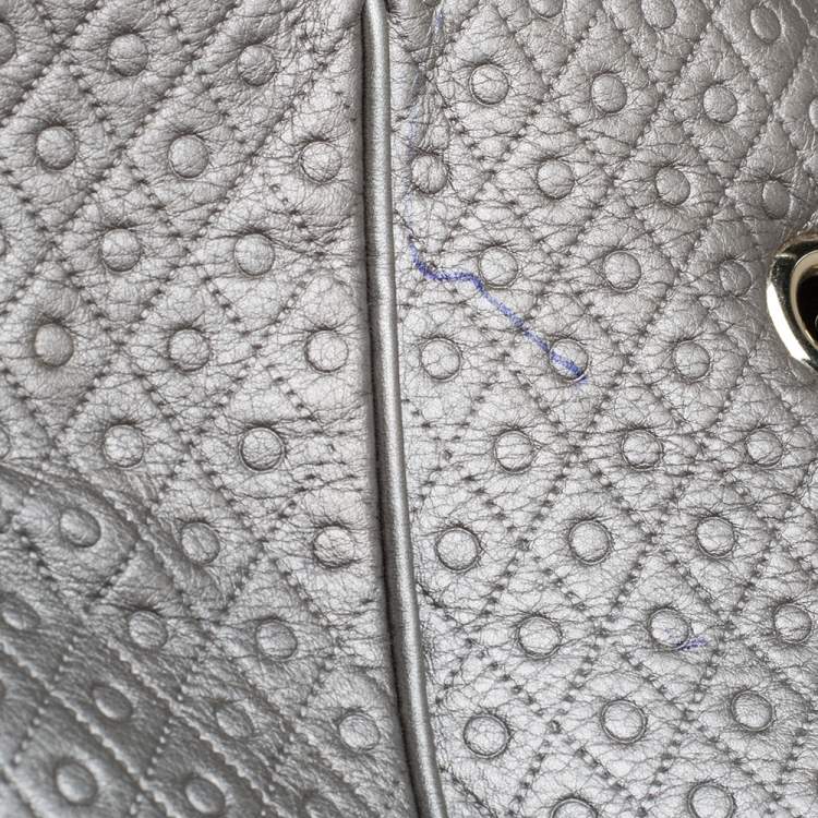 Pre Owned Tod's Metallic Grey Embossed Leather Drawstring Chain Tote