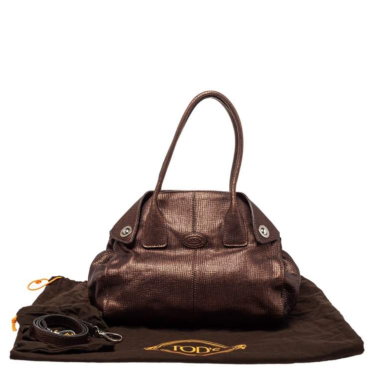 Pre Owned Tod's Metallic Bronze Textured Leather Girelli Tote