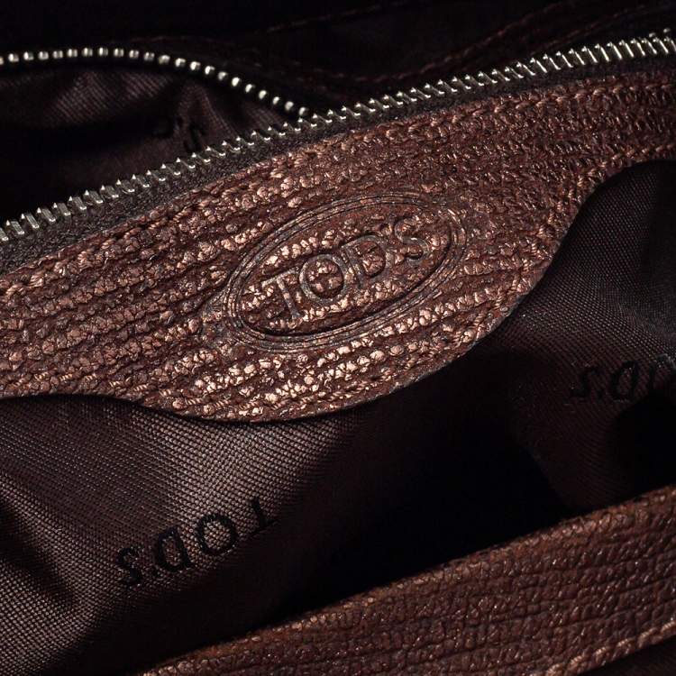 Pre Owned Tod's Metallic Bronze Textured Leather Girelli Tote