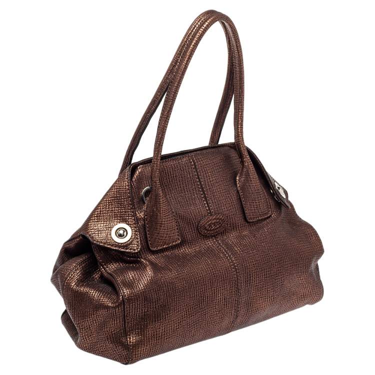 Pre Owned Tod's Metallic Bronze Textured Leather Girelli Tote