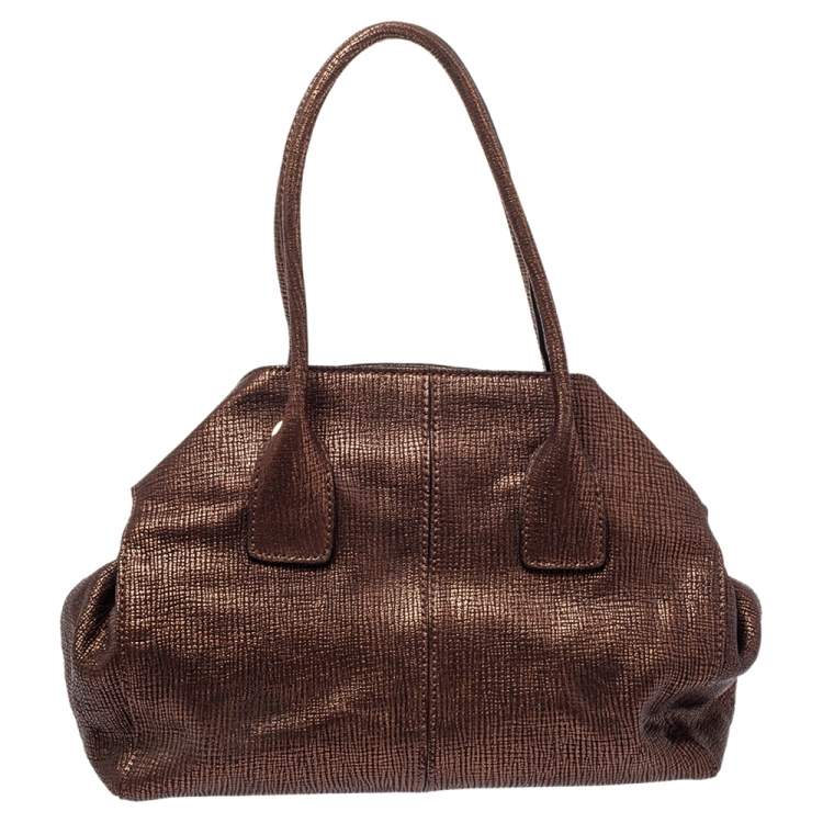 Pre Owned Tod's Metallic Bronze Textured Leather Girelli Tote
