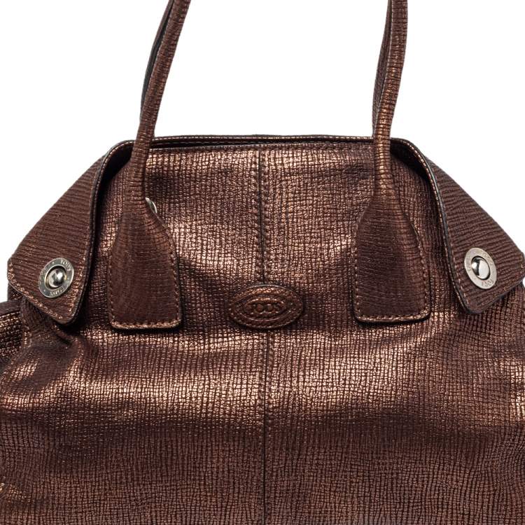 Pre Owned Tod's Metallic Bronze Textured Leather Girelli Tote
