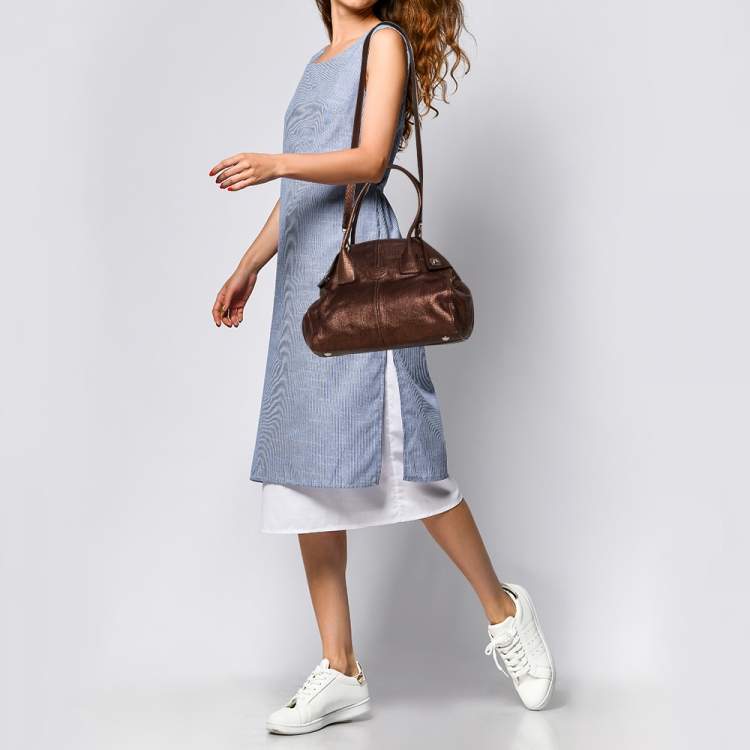 Pre Owned Tod's Metallic Bronze Textured Leather Girelli Tote