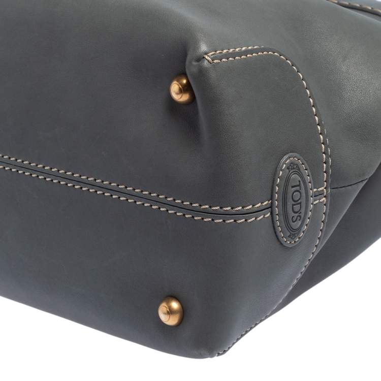Pre Owned Tod's Stone Blue Leather Top Zip Tote