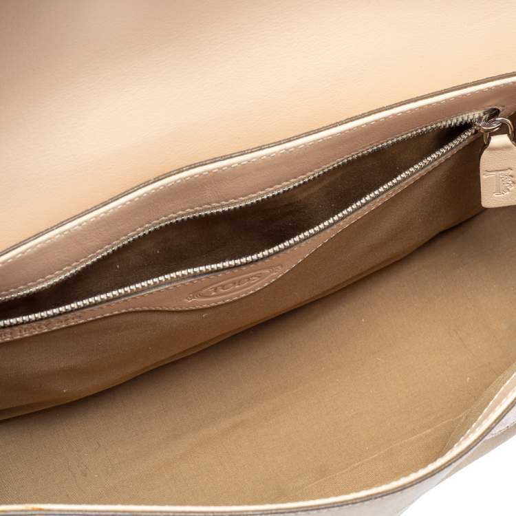 Pre Owned Tod's Beige Suede And Snakeskin Leather Baguette