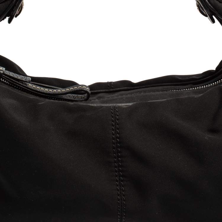 Pre Owned Tod's Black Nylon and Leather Zip Shoulder Bag