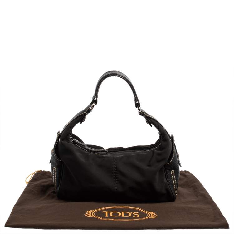 Pre Owned Tod's Black Nylon and Leather Zip Shoulder Bag