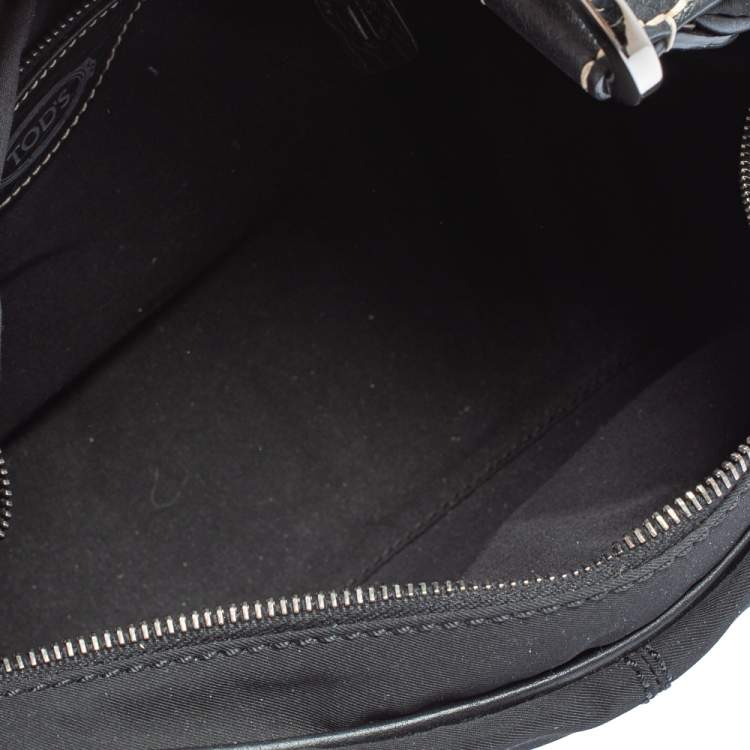 Pre Owned Tod's Black Nylon and Leather Zip Shoulder Bag