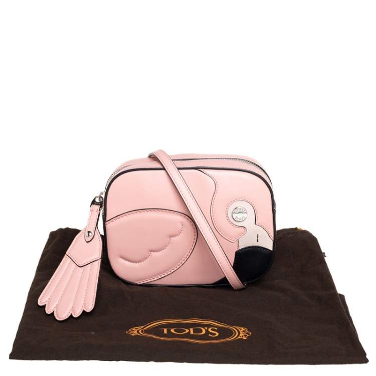 Pre Owned Tod's Pink Leather Flamingo Camera Crossbody Bag