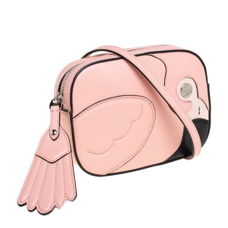 Pre Owned Tod's Pink Leather Flamingo Camera Crossbody Bag