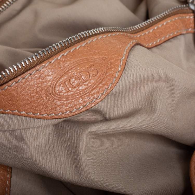Pre Owned Tod's Tan/Yellow Coated Canvas And Leather Shoulder Bag 