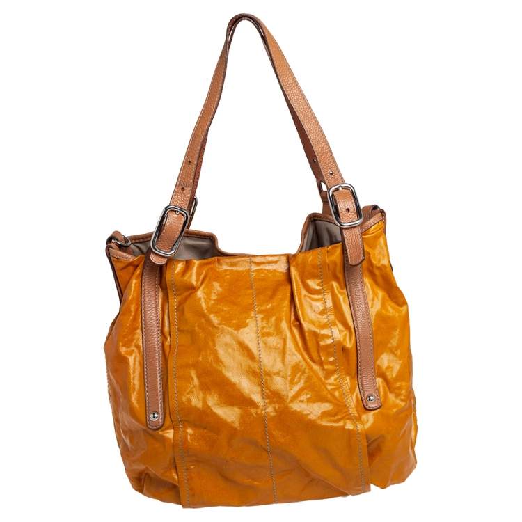 Pre Owned Tod's Tan/Yellow Coated Canvas And Leather Shoulder Bag 