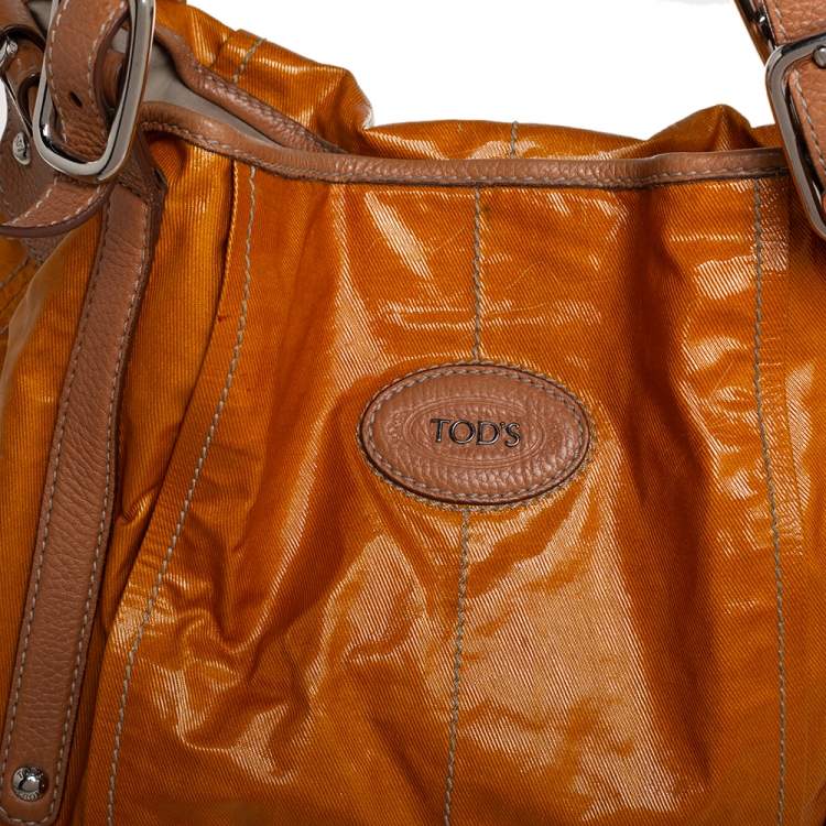 Pre Owned Tod's Tan/Yellow Coated Canvas And Leather Shoulder Bag 