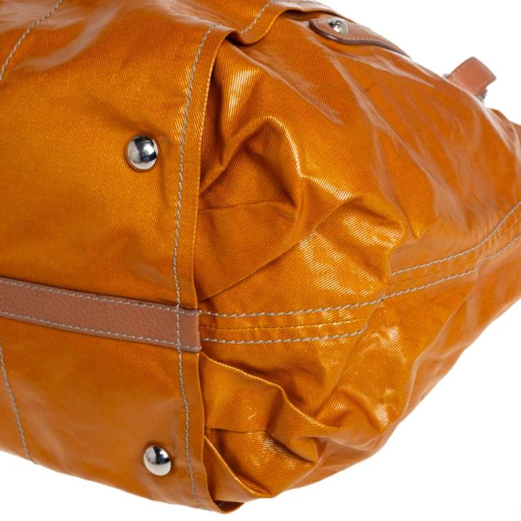 Pre Owned Tod's Tan/Yellow Coated Canvas And Leather Shoulder Bag 
