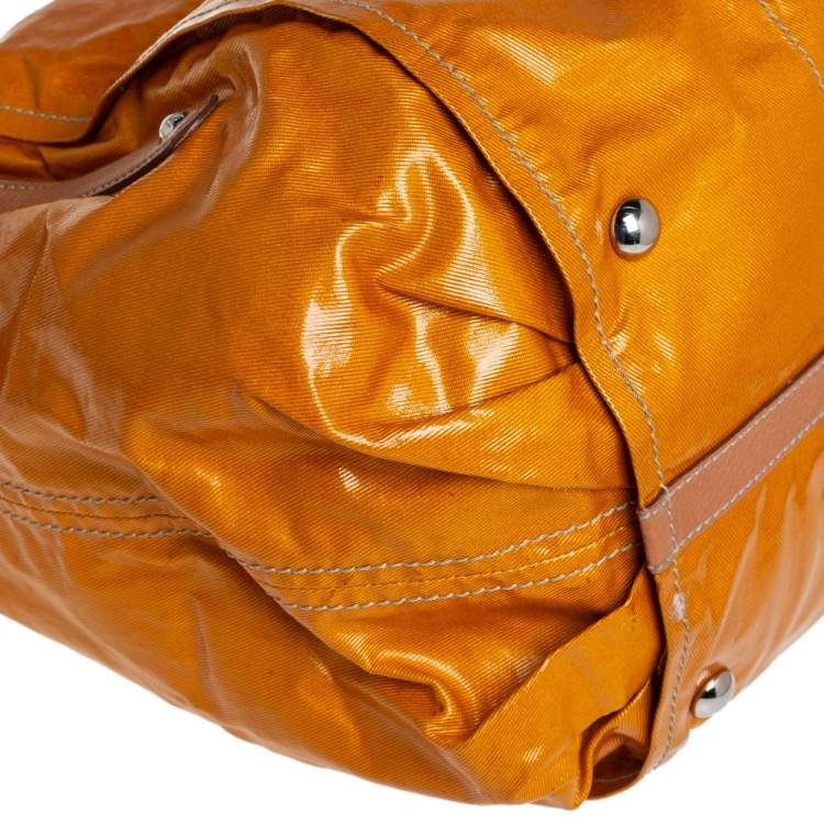 Pre Owned Tod's Tan/Yellow Coated Canvas And Leather Shoulder Bag 