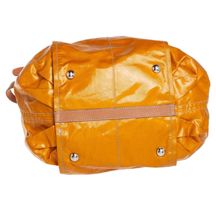 Pre Owned Tod's Tan/Yellow Coated Canvas And Leather Shoulder Bag 
